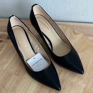 Liz Claiborne Amelia Womens Pointed Closed Toe Kitten Heel Pumps black new 5.5W